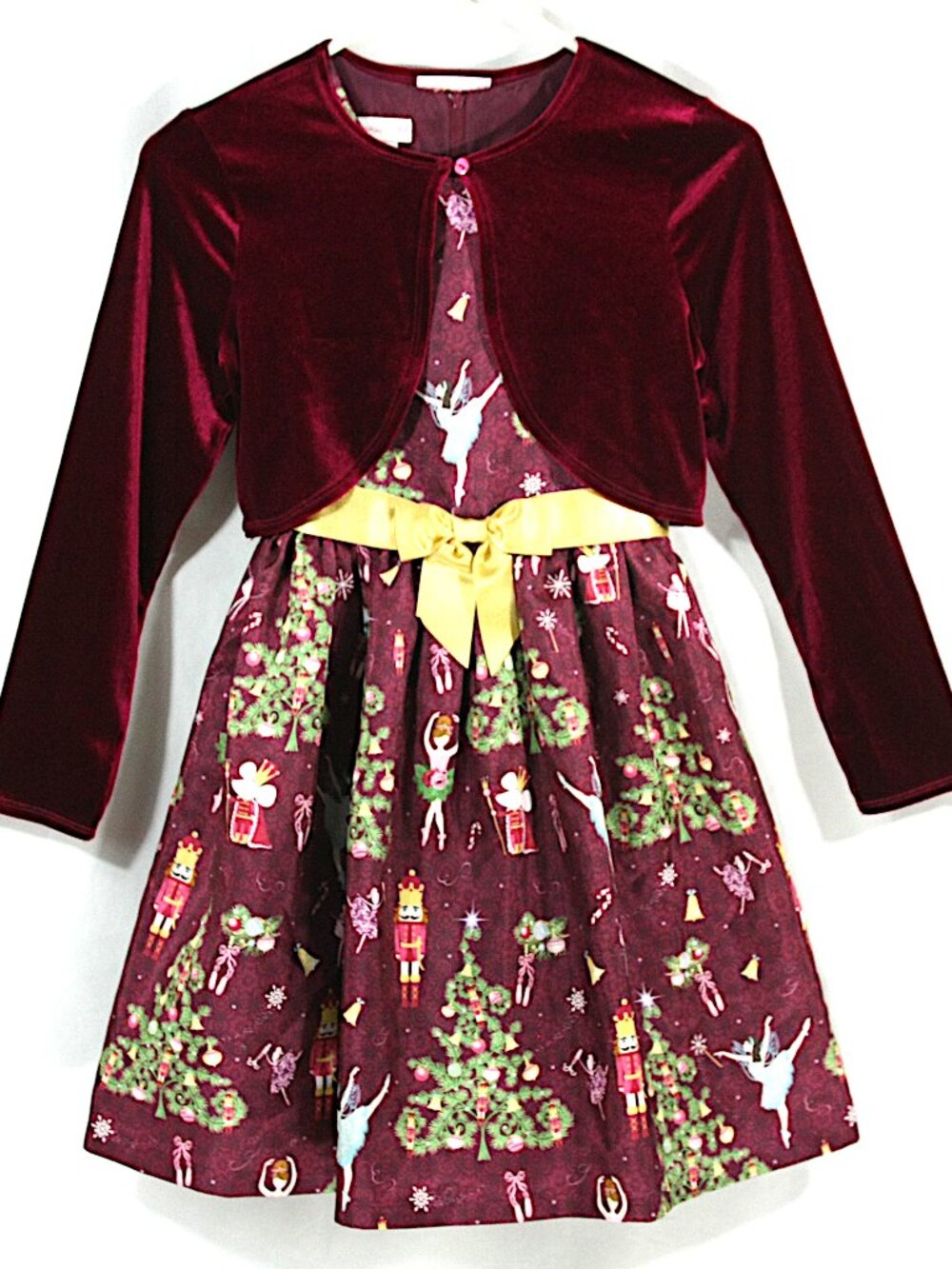 Bonnie Jean Christmas Nutcracker Sleeveless Girls Dress and Cardigan Set 12